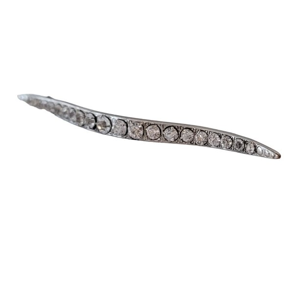 Silver Tone Clear Rhinestone Art Deco Arched Bar Pin, M613 - Picture 1 of 8